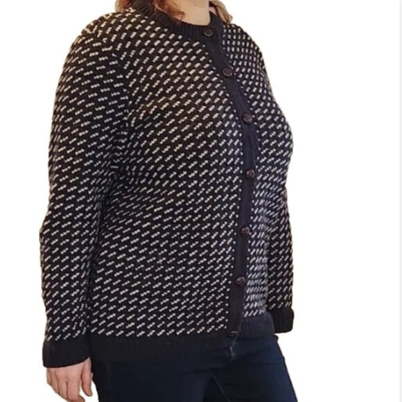 Vtg L.L. Bean Birdseye Cardigan Wool Sweater Norway - Picture 4 of 10